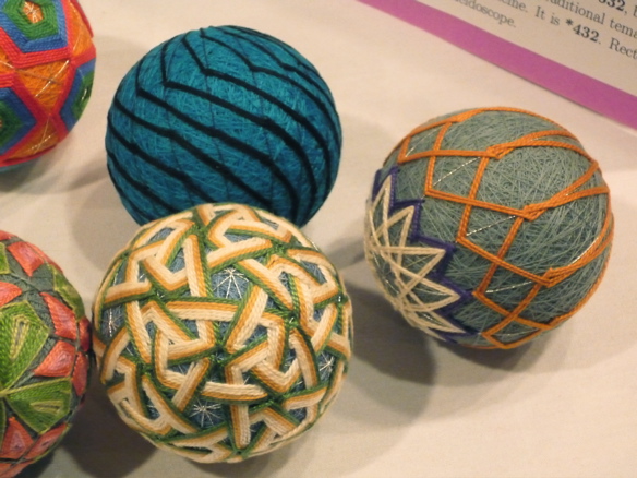 closeup of the blue-based temari balls