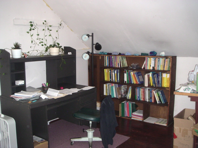 The bookshelf came with the house, and fits perfectly under the sloping ceiling